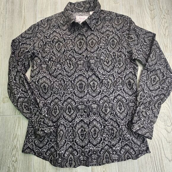 Panhandle Slim Tops - Panhandle Slim Western Shirt Womens Medium M Black Paisley‎ Pearl Snap